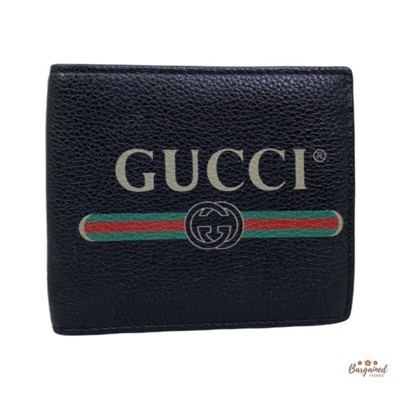 Authentic GUCCI Black Pebbled Leather Old Logo Bifold Men's Wallet 496316 - Picture 1 of 12